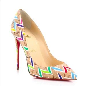 NEW Christian Louboutin Cork Chevron Pigalle Pumps